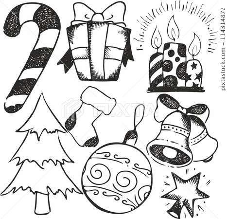 Christmas object set. Hand drawn vector illustration. Xmas collection 114314872
