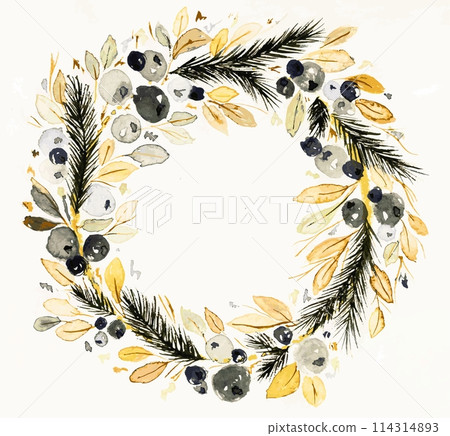 Christmas spruce wreath with red berries. Pine wreath. Decorative element. Vector illustration 114314893