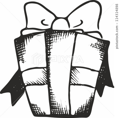 gift with bow. box comic monochrome, christmas, birthday present gift with bow. box comic monochrome, christmas, birthday present 114314898