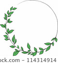 Round botanical frame. Circular wreath. Letter O with green branches. Floral font. Artistic alphabet with botanical motifs. 114314914