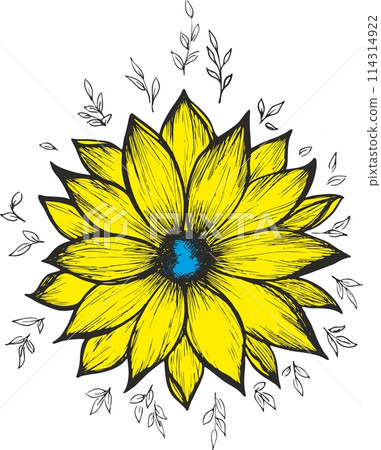 Watercolor yellow flower isolated vector illustration. simple minimalist flower design 114314922