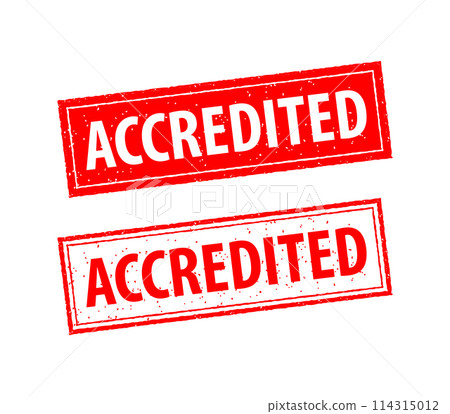 Accredited are written on red and white stamps. Grunge vintage Accredited square stamp 114315012