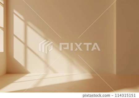 Abstract light beige wall, intricate interplays of light and shadow from the window. 114315151