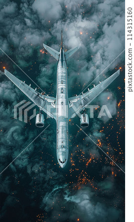 airplane flying at flight in the sky above the clouds 114315160