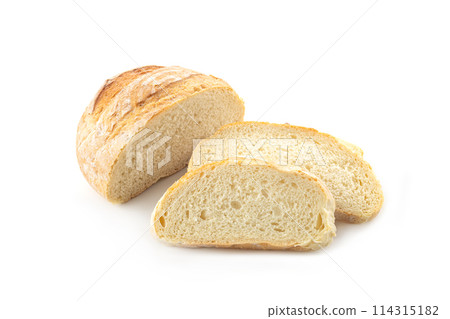 Fresh slice of bread on a white background for breakfast. Fresh slice of bread on a white background for breakfast. 114315182