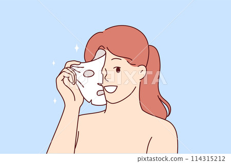 Woman uses rejuvenating face mask, following advice cosmetologist who recommended rid of wrinkles Woman uses rejuvenating face mask, following advice cosmetologist who recommended rid of wrinkles 114315212