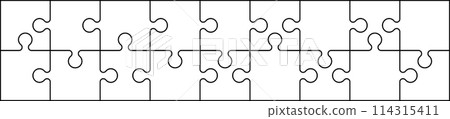 Jigsaw puzzle piece icon outline background. Line art style game graphics. Flat vector illustration isolated 114315411