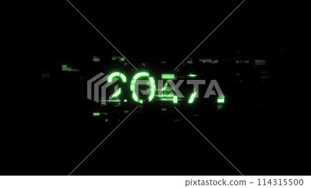 3D rendering 2047 text with screen effects of technological glitches 114315500