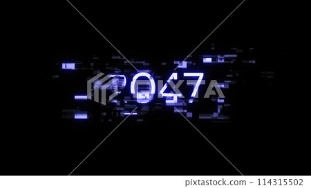 3D rendering 2047 text with screen effects of technological glitches 114315502