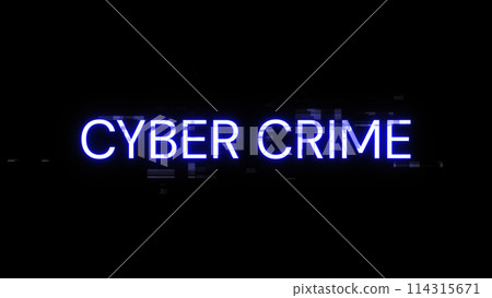 3D rendering cyber crime text with screen effects of technological glitches 114315671