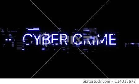 3D rendering cyber crime text with screen effects of technological glitches 114315672