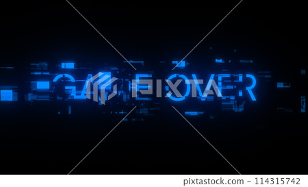 3D rendering game over text with screen effects of technological glitches 114315742