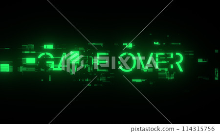 3D rendering game over text with screen effects of technological glitches 114315756