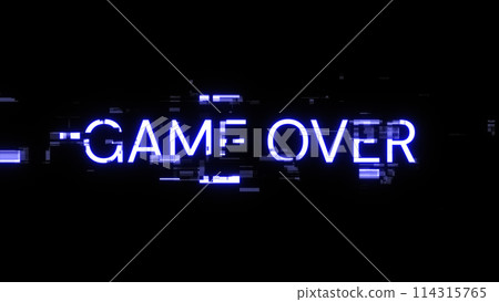 3D rendering game over text with screen effects of technological glitches 114315765