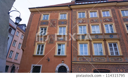 Rows of old colorful historic houses at old town market square, warsaw, poland 114315795