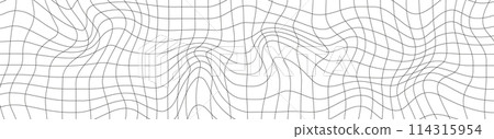 Abstract 3D wireframe mesh grid with a wave pattern. Flat vector illustration isolated on white background. 114315954