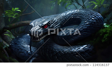 black giant dragon snake, horned , Generate AI 114316137