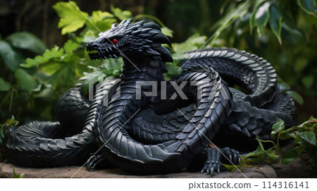 black giant dragon snake, horned , Generate AI black giant dragon snake, horned , Generate AI 114316141