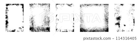 Vintage paper elements old effects. Overlay textures black worn edges and folds. posters, photos, vinyl covers, and painted backgrounds. Flat vector illustration isolated 114316405