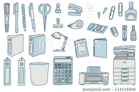 手繪單色插圖集辦公用品和文具 114316800