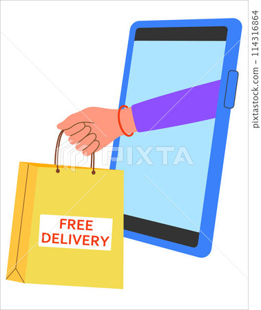 Vector Free Delivery Hand out phone holding out purchase package Vector Free Delivery Hand out phone holding out purchase package 114316864