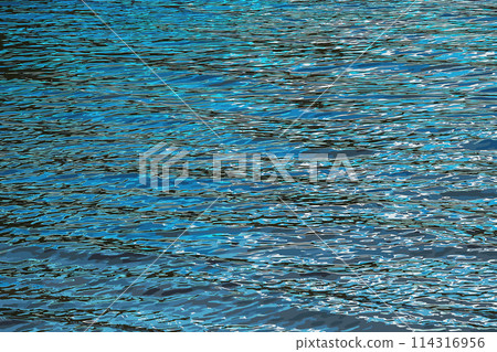 Vector illustration of water ripple texture background. Wavy water surface during sunset, golden light reflected in the water Vector illustration of water ripple texture background. Wavy water surface during sunset, golden light reflected in the water 114316956