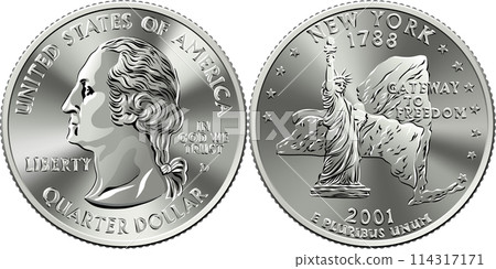 American money quarter 25 cent coin New York 114317171