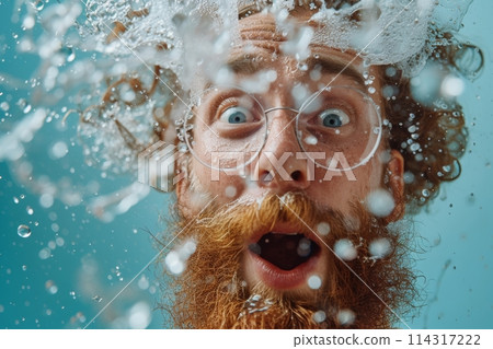 man with a beard being shocked against orange background, in the style of photorealistic fantasies man with a beard being shocked against orange background, in the style of photorealistic fantasies 114317222
