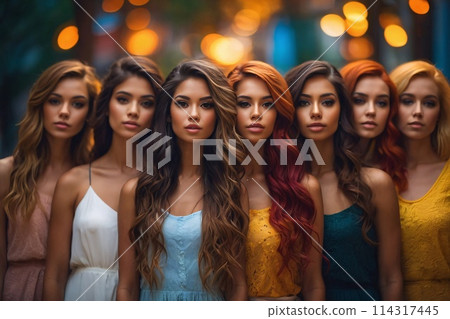 Portrait of diverse group of beautiful women with natural beauty and glowing smooth skin 114317445