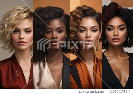Portrait of diverse group of beautiful women with natural beauty and glowing smooth skin 114317454
