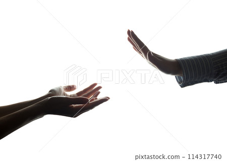 Women hand stretched with alms across from the refusal - silhouette 114317740