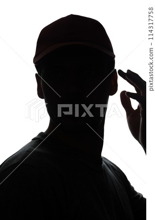 Portrait young man in cap with hand near head 114317758