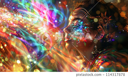 Beautiful girl in rainbow reflection Beautiful girl in rainbow reflection 114317878