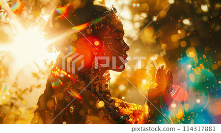 Beautiful girl in rainbow reflection Beautiful girl in rainbow reflection 114317881