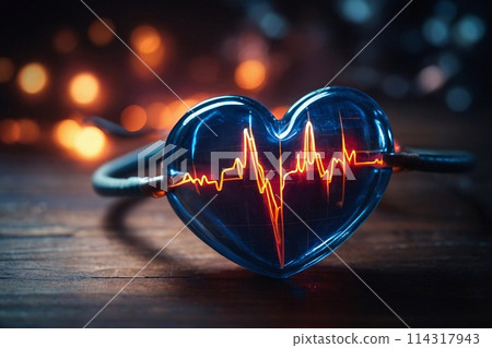 Heart pulse glowing inside heart showing life and health. 114317943