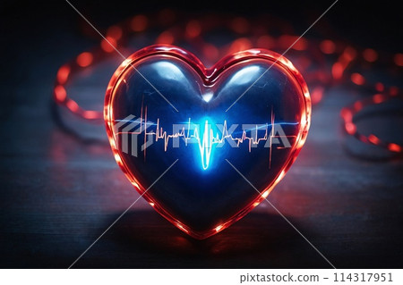 Heart pulse glowing inside heart showing life and health. Heart pulse glowing inside heart showing life and health. 114317951