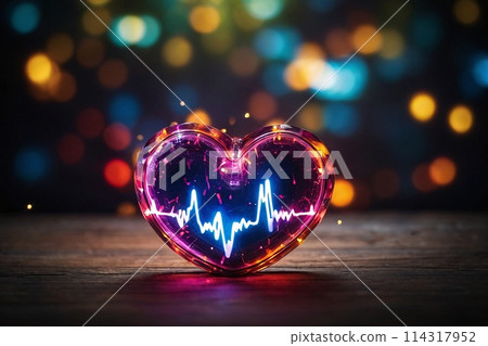 Heart pulse glowing inside heart showing life and health. Heart pulse glowing inside heart showing life and health. 114317952