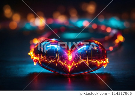 Heart pulse glowing inside heart showing life and health. 114317966