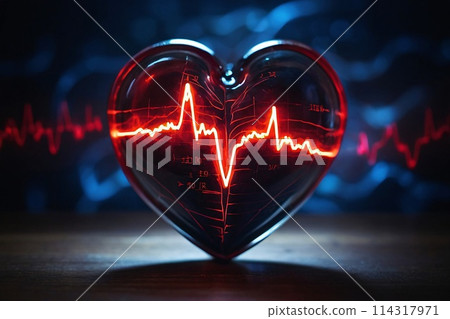Heart pulse glowing inside heart showing life and health. 114317971