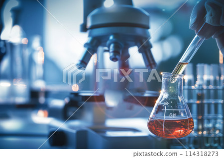 Drop the liquid into the container. Empty glass pedestal with geometric glass base. Test tubes in science laboratory chemistry laboratory equipment Research and develop cosmetics in the laboratory Sto Drop the liquid into the container. Empty glass pedestal with geometric glass base. Test tubes in science laboratory chemistry laboratory equipment Research and develop cosmetics in the laboratory Sto 114318273