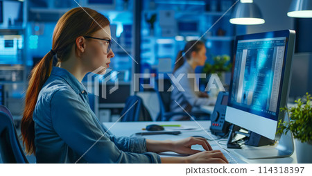 Woman Working at Desk With Computer 114318397