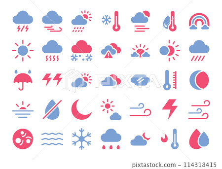 Weather flat icons set. The collection includes in business, UI UX, social media and website. Weather flat icons set. The collection includes in business, UI UX, social media and website. 114318415