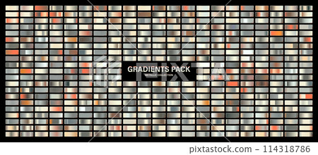 Silver glossy gradient, metal foil texture. Color swatch set. Collection of high quality gradients. Shiny metallic background. Design element. Vector illustration Silver glossy gradient, metal foil texture. Color swatch set. Collection of high quality gradients. Shiny metallic background. Design element. Vector illustration 114318786