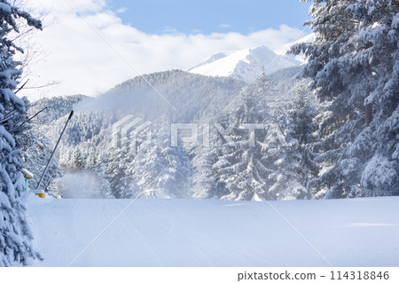 Ski resort Bansko, Bulgaria, Pirin mountain peaks 114318846