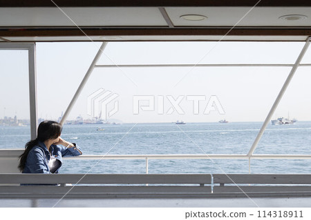 Istanbul, Turkey - 13 April 2024: Water Transportation. Ferry in Istanbul 114318911