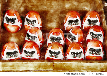 寺廟內出售的紅色“不倒翁”，這是一套神籤和不倒翁玩偶（其中一些是人工智慧生成的） 114318962