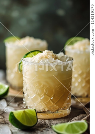 Refreshing Glasses With Ice and Limes 114319179