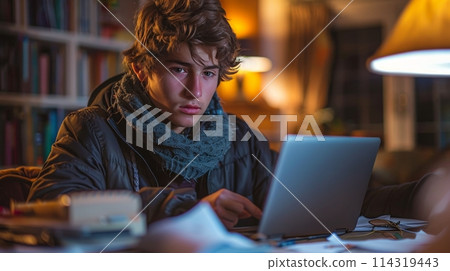 Man Working on Laptop Computer 114319443