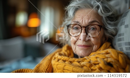 Older Woman Wearing Glasses and Floral Shirt Older Woman Wearing Glasses and Floral Shirt 114319572