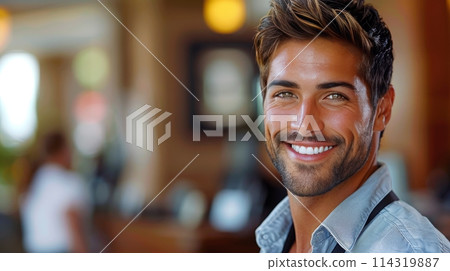 Smiling Man in Gray Shirt and Tie 114319887